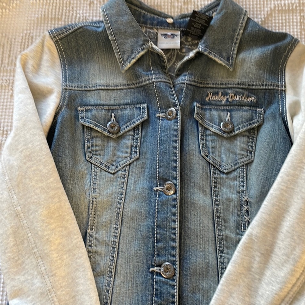 Harley Davidson Jean/Sweatshirt Jacket with Detachable Hood